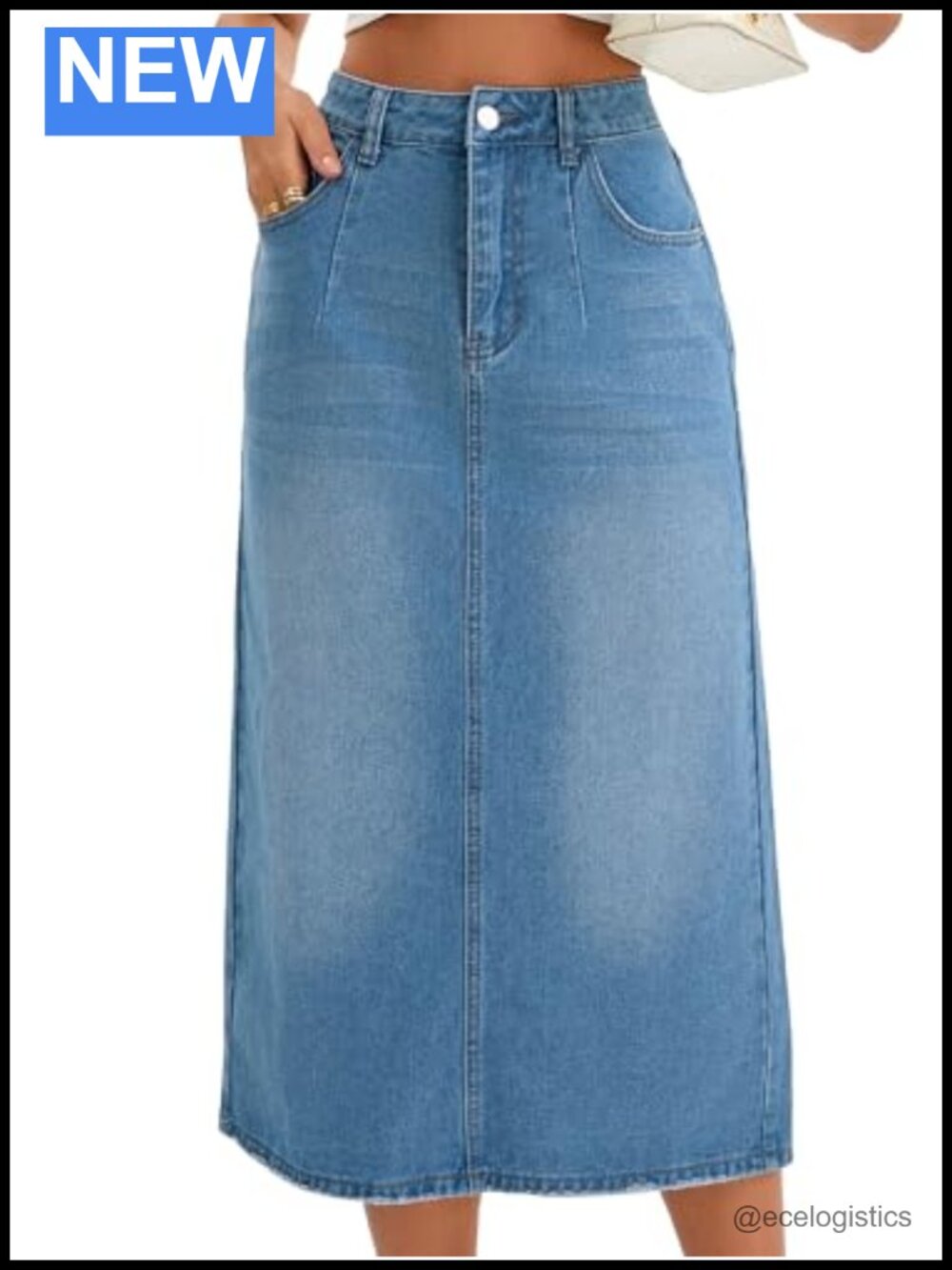 Women Casual Denim High Waisted Pencil Maxi Skirt with Back Pockets